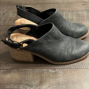 TOMS Leila Black Leather Slingback Mule-with Stacked Heel